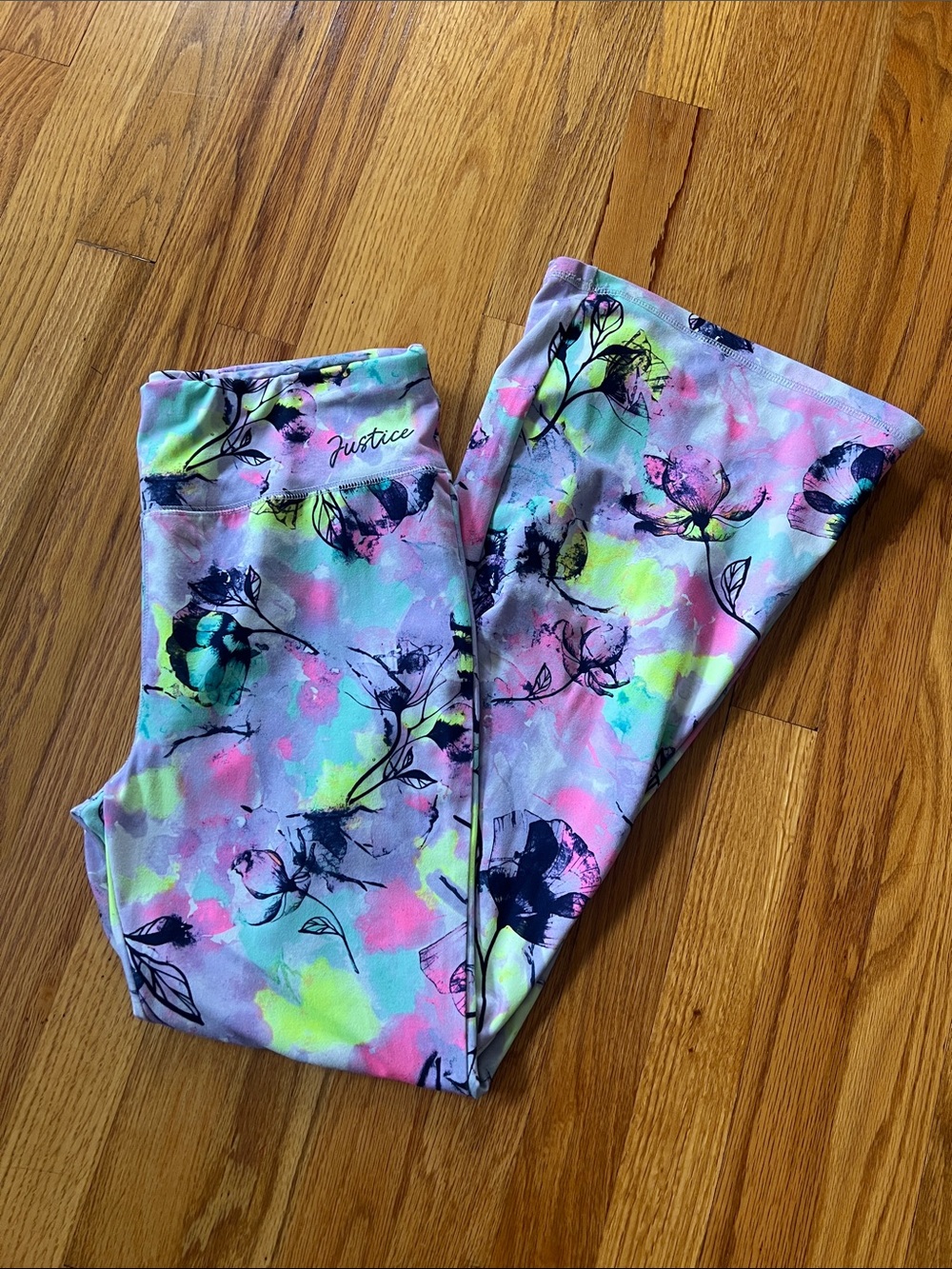 Justice Girls' Neon Pastel Floral Leggings - Pink, Yellow, Green, Blue